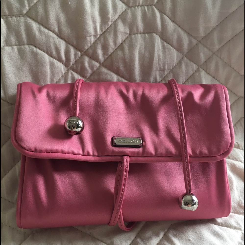Coach pink satin jewelry roll